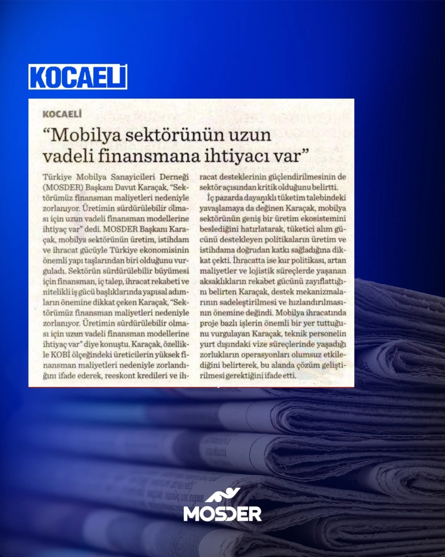 Mobilya Sektörü Uzun Vadeli Finansman Modeli İstiyor 